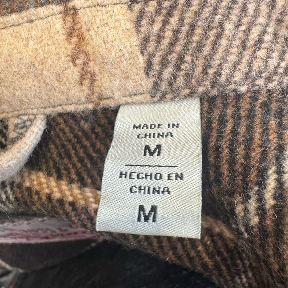 Levi's Plaid Brown Gray Belted Shirt Jacket Button Up Womens Medium Wool Blend - Picture 13 of 15